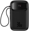 Powerbank Baseus QPow 2 10000mAh 30W z 2 wbudowanymi kablami USB-C - czarny