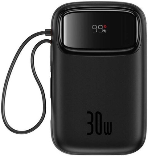 Powerbank Baseus QPow 2 10000mAh 30W z 2 wbudowanymi kablami USB-C - czarny Powerbank Baseus QPow 2 10000mAh 30W z 2 wbudowanymi kablami USB-C - czarny