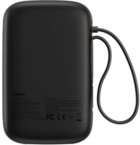 Powerbank Baseus QPow 2 10000mAh 30W z 2 wbudowanymi kablami USB-C - czarny Powerbank Baseus QPow 2 10000mAh 30W z 2 wbudowanymi kablami USB-C - czarny