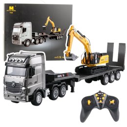 Ciężarówka Z Naczepą Koparka Zdalnie Sterowana RC Światła Dźwięk Huina 1:18