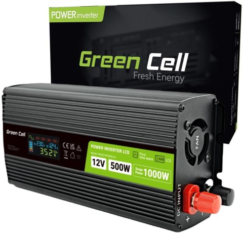 PRZETWORNICA NAPIĘCIA Green Cell PowerInverter LCD 12V / 230V 500W/1000W CZYSTA SINUSOIDA PRZETWORNICA NAPIĘCIA Green Cell PowerInverter LCD 12V / 230V 500W/1000W CZYSTA SINUSOIDA