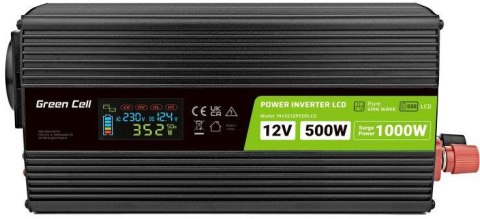 PRZETWORNICA NAPIĘCIA Green Cell PowerInverter LCD 12V / 230V 500W/1000W CZYSTA SINUSOIDA PRZETWORNICA NAPIĘCIA Green Cell PowerInverter LCD 12V / 230V 500W/1000W CZYSTA SINUSOIDA