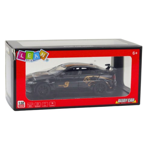 Samochód Sportowy Metalowy Napęd Pull-Back Światła Dźwięki Czarny 1:32