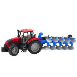Traktor Rolniczy Farmerski Z Pługiem Napęd Czerwony 50cm