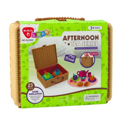 Zestaw Do Herbaty w Koszyku Filiżanki Talerzyki Słodkości 23 el.