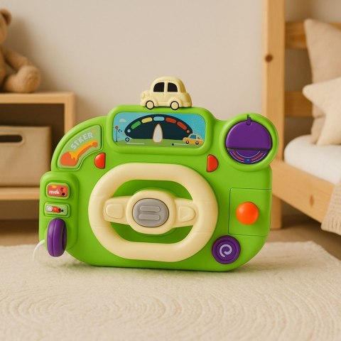 Kierownica Interaktywna Dla Dzieci Symulator Jazdy Światła Dźwięki Zielona