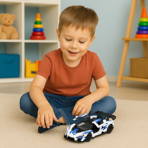 Samochód Sportowy Wyścigowy Metalowy Napęd Otwierane Drzwi Biały 1:32