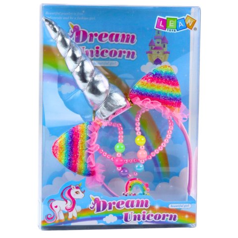 Zestaw Opaska Jednorożec Uszy Róg Naszyjnik Kolorowe