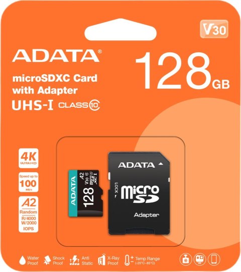 Adata Karta pamięci microSD Premier Pro 128 GB UHS1 U3 V30 A2 + adapter Adata Karta pamięci microSD Premier Pro 128 GB UHS1 U3 V30 A2 + adapter