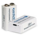 Akumulatorek 6F22 Li-Ion everActive 9V 550mAh z gniazdem USB-C Akumulatorek 6F22 Li-Ion everActive 9V 550mAh z gniazdem USB-C