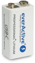 Akumulatorek 6F22 Li-Ion everActive 9V 550mAh z gniazdem USB-C Akumulatorek 6F22 Li-Ion everActive 9V 550mAh z gniazdem USB-C