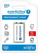 Akumulatorek 6F22 Li-Ion everActive 9V 550mAh z gniazdem USB-C Akumulatorek 6F22 Li-Ion everActive 9V 550mAh z gniazdem USB-C