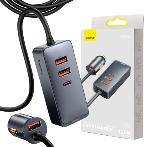 ŁADOWARKA SAMOCHODOWA NA PRZEWODZIE Baseus Share Together 120W 3A 3x USB-A 1x USB-C PD 20W QC 3.0 ŁADOWARKA SAMOCHODOWA NA PRZEWODZIE Baseus Share Together 120W 3A 3x USB-A 1x USB-C PD 20W QC 3.0