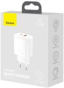 ŁADOWARKA SIECIOWA Baseus Compact Quick Charger CCXJ-B02 20W 1x USB-A 1x USB-C PD 3.0 QC 3.0 BIAŁA ŁADOWARKA SIECIOWA Baseus Compact Quick Charger CCXJ-B02 20W 1x USB-A 1x USB-C PD 3.0 QC 3.0 BIAŁA