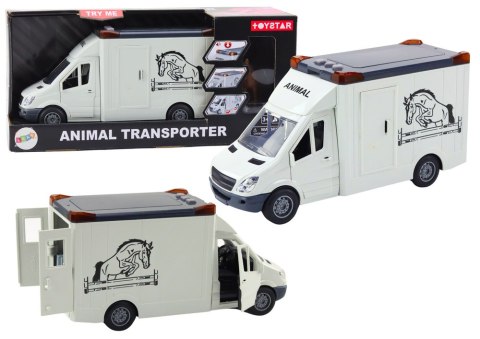 Auto Transporter Koni Otwierane Drzwi Światło Dźwięk Biały Auto Transporter Koni Otwierane Drzwi Światło Dźwięk Biały
