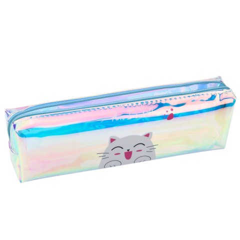 Piórnik Szkolny Dziecięcy Holograficzny Z Kotem Niebieski 21x6cm Piórnik Szkolny Dziecięcy Holograficzny Z Kotem Niebieski 21x6cm