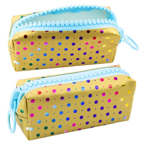 Piórnik Szkolny Organizer W Kolorowe Kropki Duży Suwak Złoty 21x8cm Piórnik Szkolny Organizer W Kolorowe Kropki Duży Suwak Złoty 21x8cm