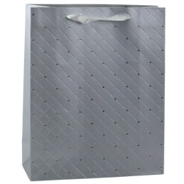Torba Prezentowa Papierowa Szara Elegancka Złote Kropki 32 x 26 x 10cm