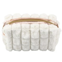 Kosmetyczka Pluszowa Z Uchwytem Pojemna Biała 20cm