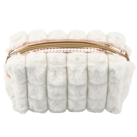 Kosmetyczka Pluszowa Z Uchwytem Pojemna Biała 20cm