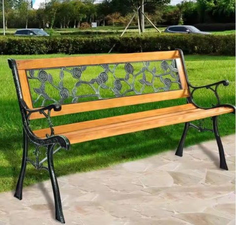ŁAWKA OGRODOWA DREWNIANA METALOWA ŁAWECZKA PARKOWA CMENTARNA Z OPARCIEM