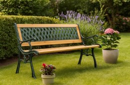 ŁAWKA OGRODOWA DREWNIANA METALOWA ŁAWECZKA PARKOWA CMENTARNA Z OPARCIEM