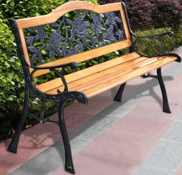 ŁAWKA OGRODOWA DREWNIANA METALOWA ŁAWECZKA PARKOWA CMENTARNA Z OPARCIEM