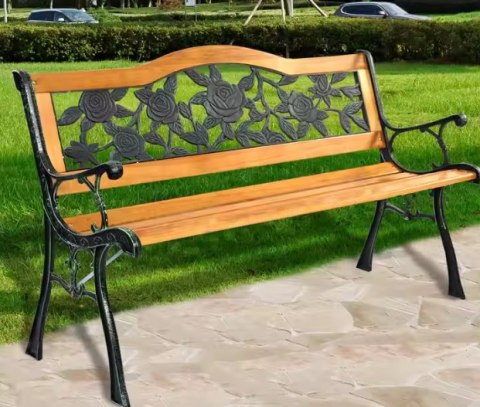 ŁAWKA OGRODOWA DREWNIANA METALOWA ŁAWECZKA PARKOWA CMENTARNA Z OPARCIEM