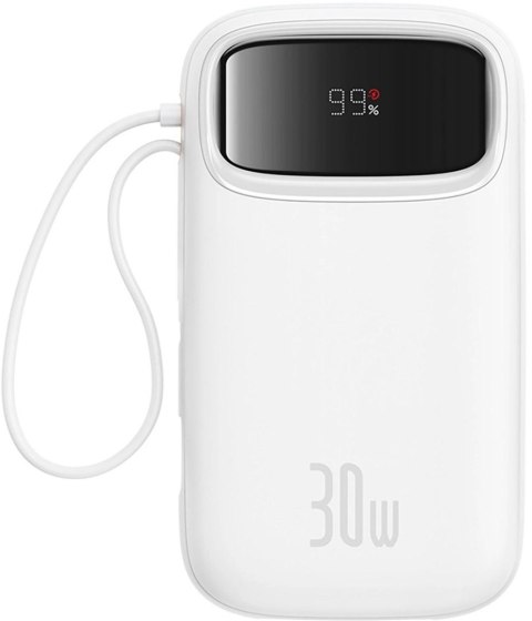 Powerbank Baseus QPow 2 20000mAh 30W z 2 wbudowanymi kablami USB-C - biały Powerbank Baseus QPow 2 20000mAh 30W z 2 wbudowanymi kablami USB-C - biały